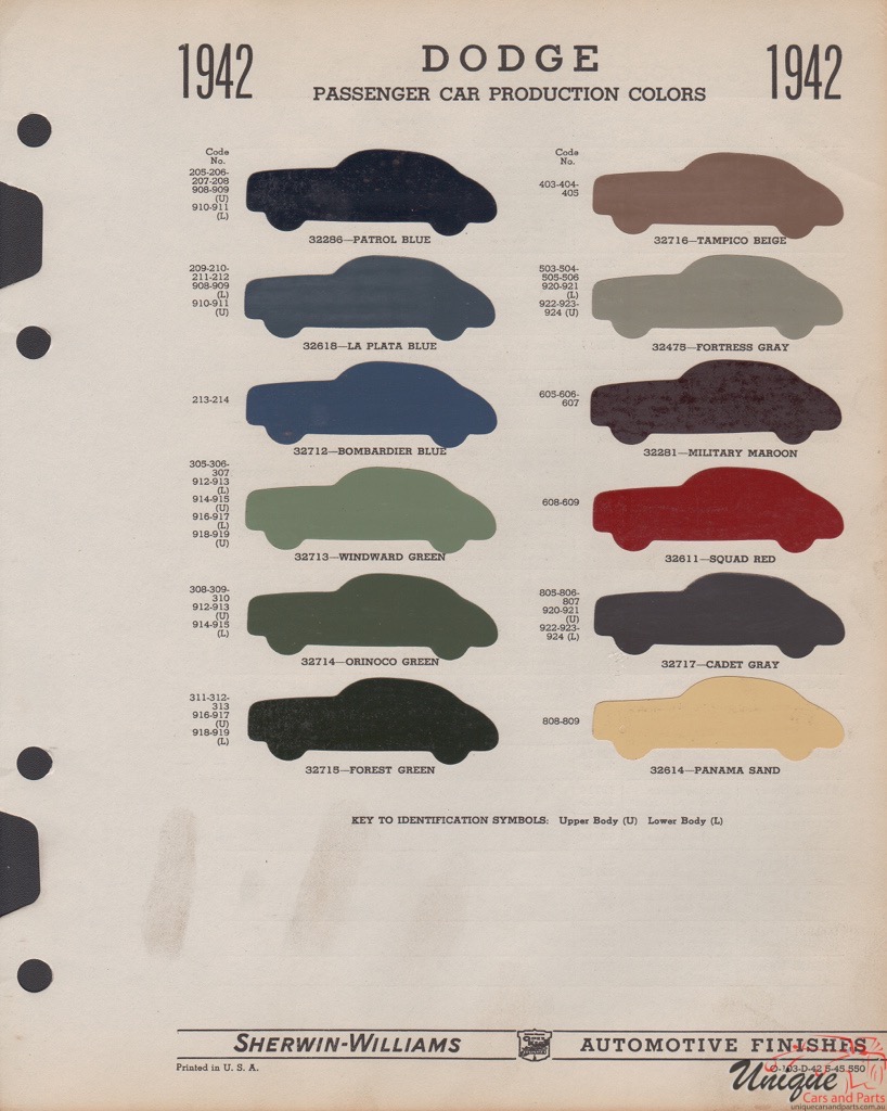 1942 Dodge Paint Charts Williams 1
